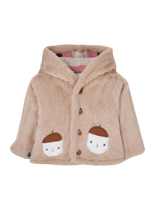 Kids Cardigan Fur with Hood Beige