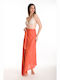 Rima Beachwear Pareo Viscose Monochrome Orange Fringes 290-05
