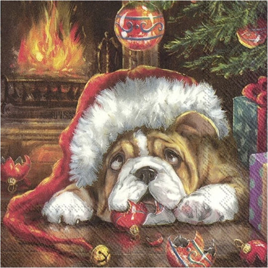 Christmas Napkin Mischief By The Fireplace 1 Piece