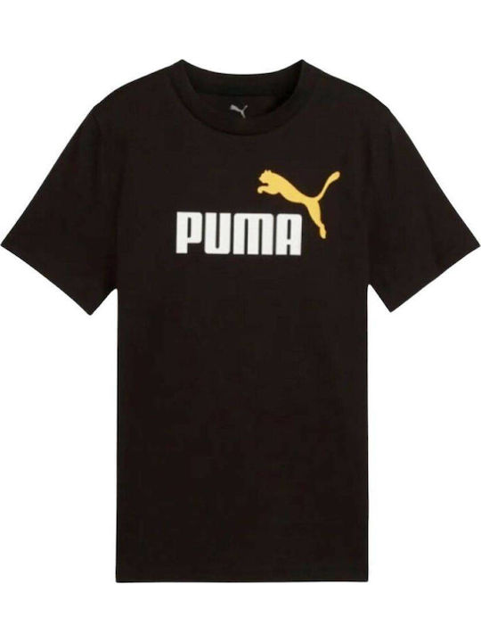 PUMA Kids' T-shirt Black / Yellow Logo Tee