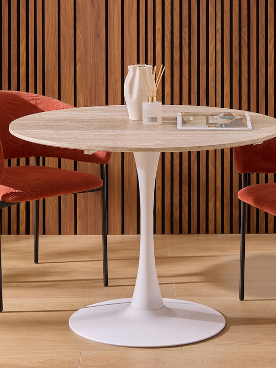 Wooden Dining Room Table with Metal Frame Travertine 76x76x102cm