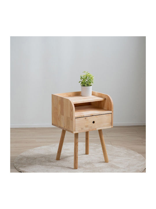 Bedside Table from Solid Wood Beige 45x40x67cm