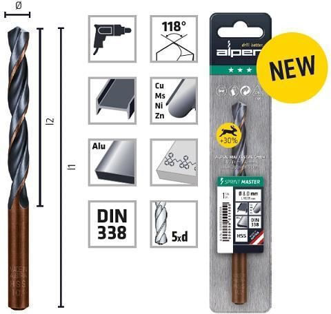 Alpen Drills Set 3 Burghie HSS cu Tija Cilindrică pentru Metal