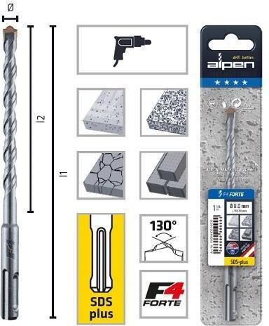 Alpen Drills Burghiu cu Tija SDS Plus pentru Materiale de construcție 11x160mm
