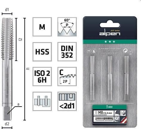 Drei-Pass Tap Alpen Metrisches Gewinde Din352 P1.5 M10