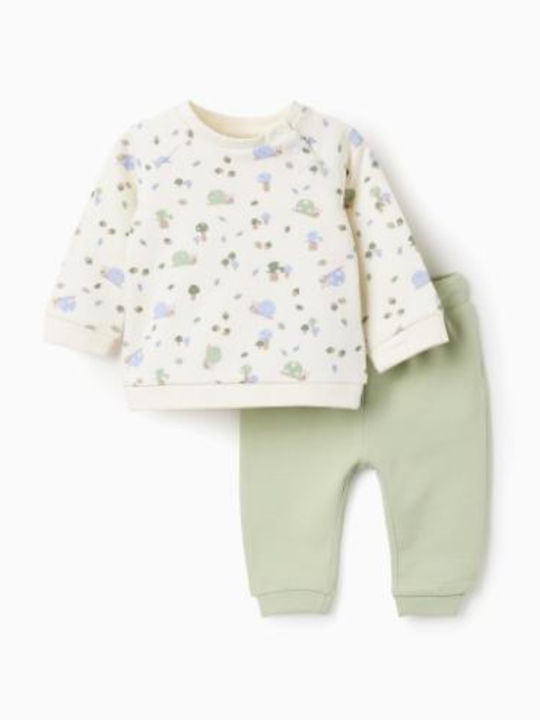 Kids Sweatpants Set Ecru-pistachio 2pcs