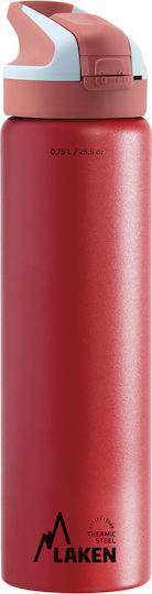 Laken Recyclable Bottle Thermos Stainless Steel BPA Free 750ml Red with Straw