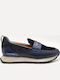 Leather Women's Loafers in Blue Color