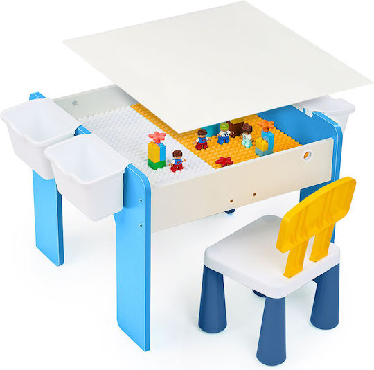 Set Masă cu Scaune pentru Copii pentru Desen Albastru deschis
