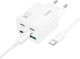 Hoco Φορτιστής με 2 Θύρες USB-A και 2 Θύρες USB-C και Καλώδιο USB-C - USB-C 20W Power Delivery Λευκός (N55 Fundador)