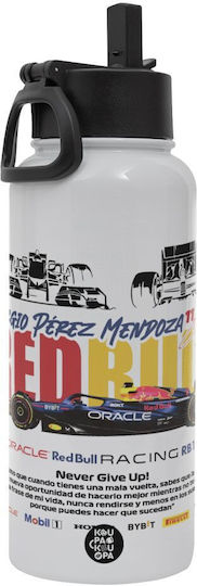 Koupakoupa Sergio Perez - F1 Red Bull Racing Bottle Thermos Stainless Steel / Plastic BPA Free 950ml White with Straw and Handle