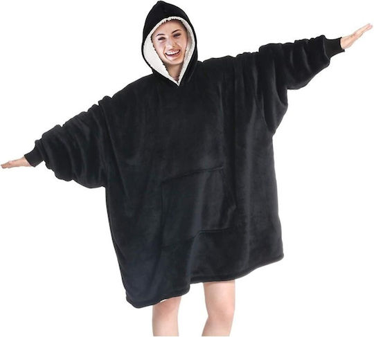 Pătură Polar Fleece Cu Mâneci 70x110 cm Neagră