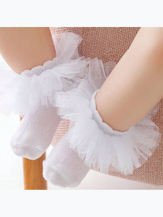 Official Elastic Cute Frilly Soft Socks Rich Tulle White