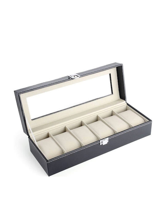 Storage Box Watches 6 Compartments Soft Detachable Cushions Made Eco-leather Black Cream
