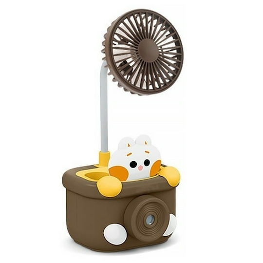 Desk Fan Pencil Holder Sharpener Funny Figurine Usb Charging Abs Brown