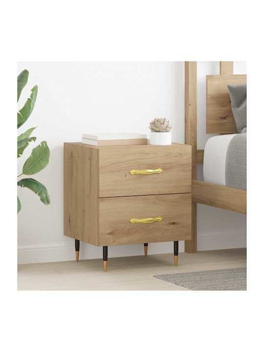 Wooden Bedside Table with Metal Legs Brown Oak ...