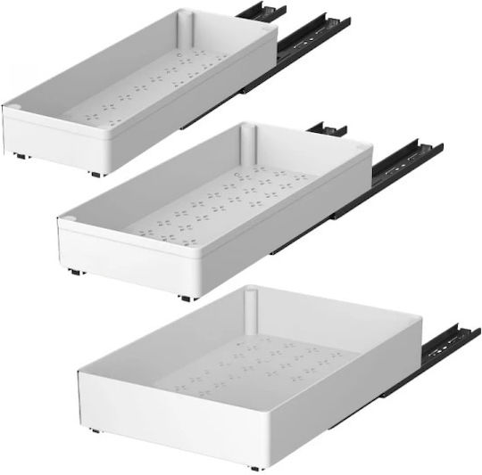 Set 3 Sertare Glisiere Autocolante Soft-close Extensie Completă Șină Extensie 3 Dimensiuni Realizate din Metal Plastic Alb