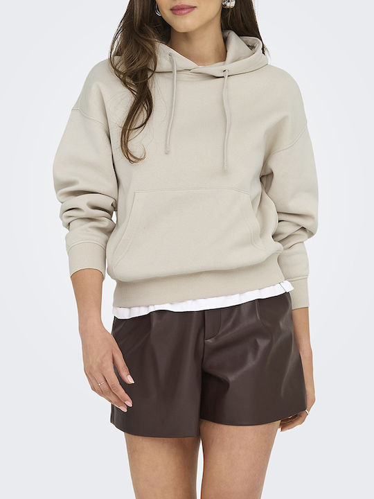 Only Women's Sweatshirt Hooded Pumice Stone Ecru