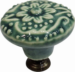 ACM Buton Antic pentru Mobilier din Zamak și Porțelan și Metal Verde 11888-000-ARG1 ACM Buton Antic pentru Mobilier din Zamak și Porțelan și Metal Verde 11888-000-ARG1