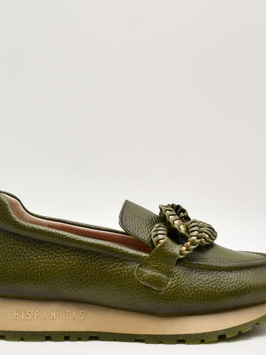 Δερμάτινα Γυναικεία Loafers σε Πράσινο Χρώμα