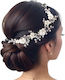 Official Handmade Floral Mesh Hairband Hair Decorated with Shiny Pearls Sparkling Rhinestones Diamonds White Silver