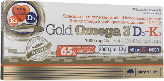 Olimp Sport Nutrition Gold Omega 3 + D3 + K2 Fish Oil 1000mg 4000iu 30 caps
