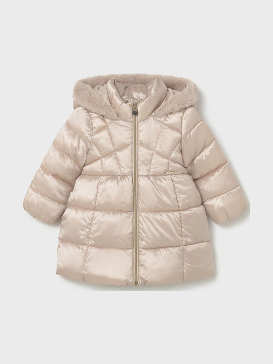 Mayoral Kids' Casual Jacket Long with Hood Beige