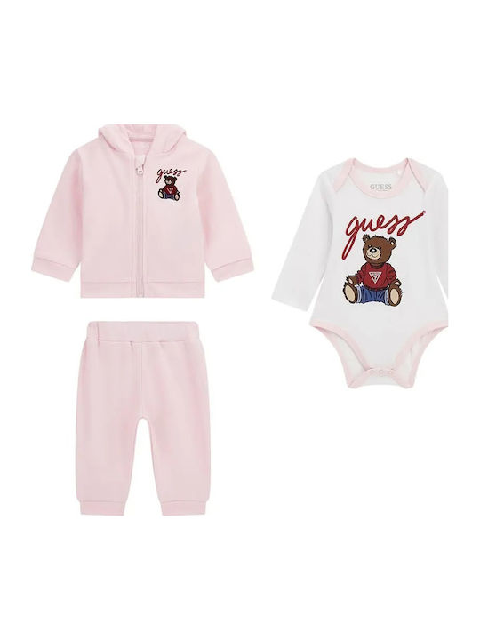 Guess Baby Bodysuit Set Long-Sleeved Pink 3pcs