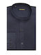 Long Sleeve Linen Shirt in Slim Fit Dark Blue