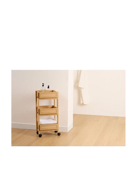 Floor Bathroom Shelf Wooden with 3 Shelves 39.6x30x85.5cm Beige