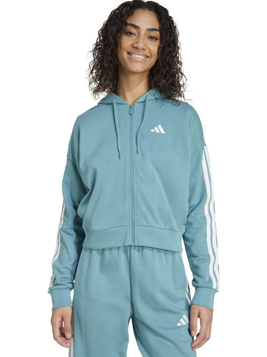 Essentials 3-stripes French Terry Women's Sweatshirt Jacket Hooded Blue