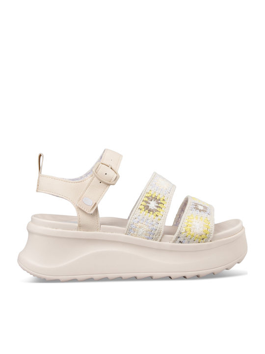 Flache Sandalen für Damen mit Riemen Flatforms in Beige Farbe