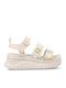 Flache Sandalen für Damen mit Riemen Flatforms in Beige Farbe