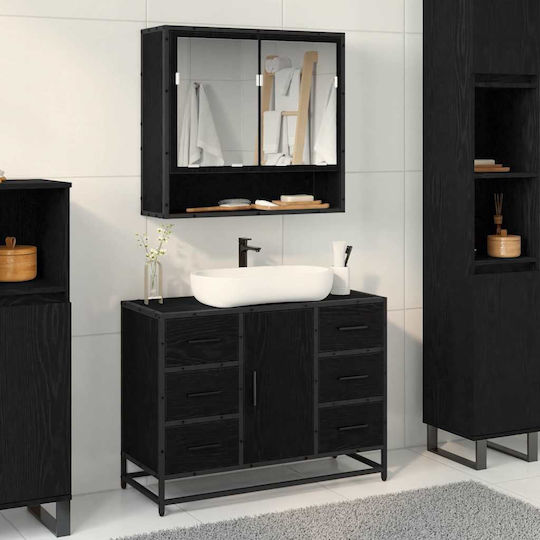 vidaXL Waschtisch mit Waschbecken L80xB33xH60cm Black Oak