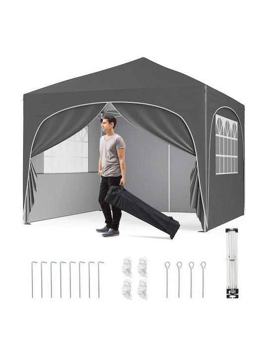 Costway Faltbarer Pavillon Garten mit LEDs Gray 3x3m