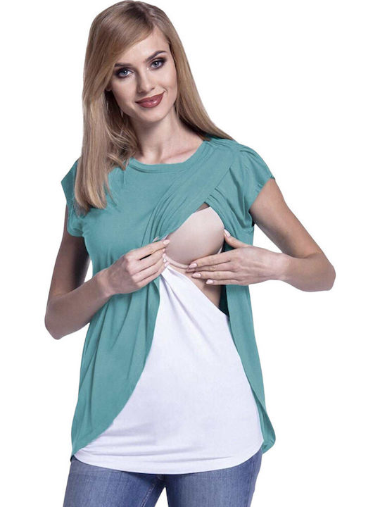 Mint White Short Sleeve Maternity Nursing Top Q...