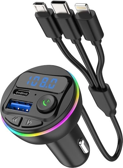 Auto FM-Transmitter Car Charger Mp3 Player Schnelles Laden USB Port Typ-C 20W Bluetooth 3 Ladeanschlüsse Schwarz