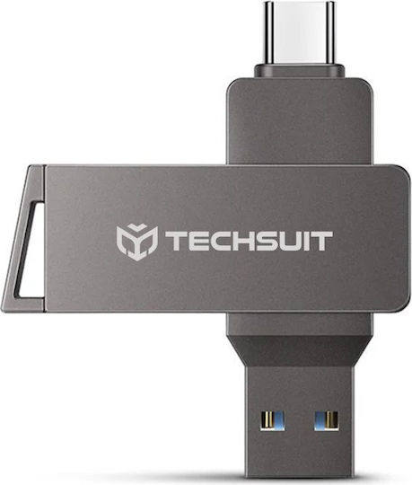 Techsuit 64GB USB 3.0 Stick με σύνδεση USB-A & USB-C Γκρι