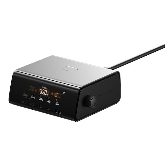 EcoFlow База За Зареждане GaN С USB-A Порт И 4 USB-C Порта 320W Power Delivery В Черен Цвят (RAPID Pro)
