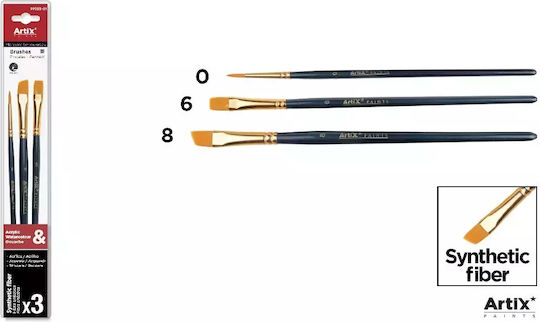 Πινέλα Στρογγυλά & Πλακέ Artix Paints Σετ 3τμχ No 0 & 6-8 Pp393-01