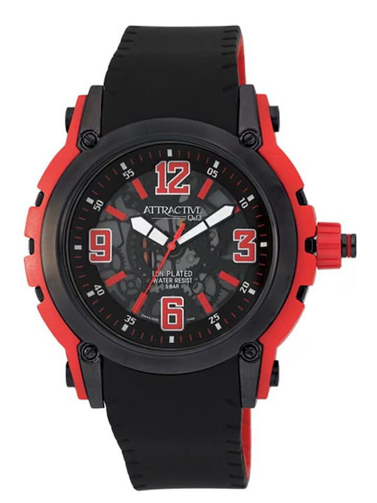 Q&Q Ανδρικό Ρολόι 47mm Μπαταρίας με Μαύρο Καουτσούκ Λουράκι