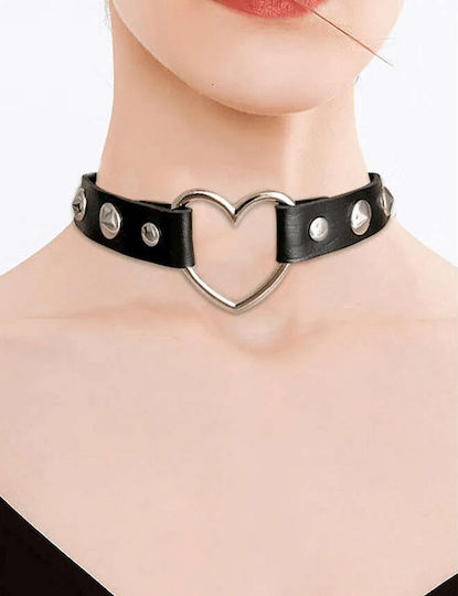 Smd Burning Heart Rivet & Leather Heart Нашийник Регулируема Каишка Черен