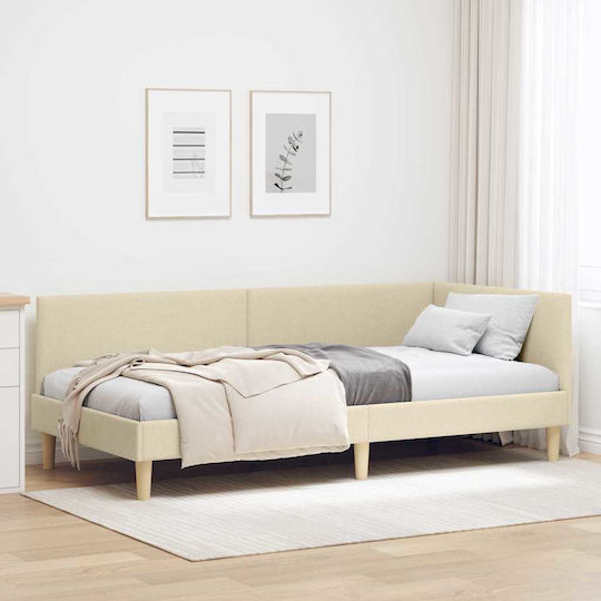 vidaXL Einzelbett Beiges Stoff mit Lattenrost für Matratze 100x200cm