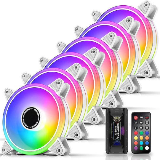 Ezdiy-fab Вентилатор за кутия 120мм с ARGB Осветление 6 бр Бели