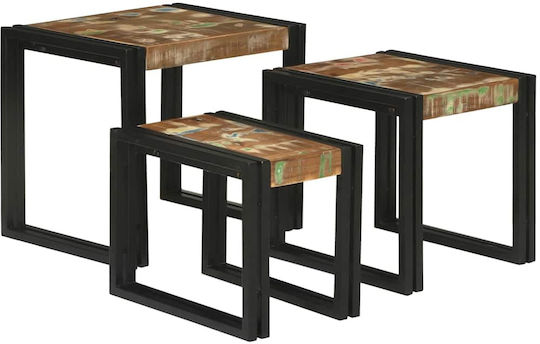 Rectangular Zigon Set Made of Solid Wood Multicolour 3 Pieces M50xL40xH45cm