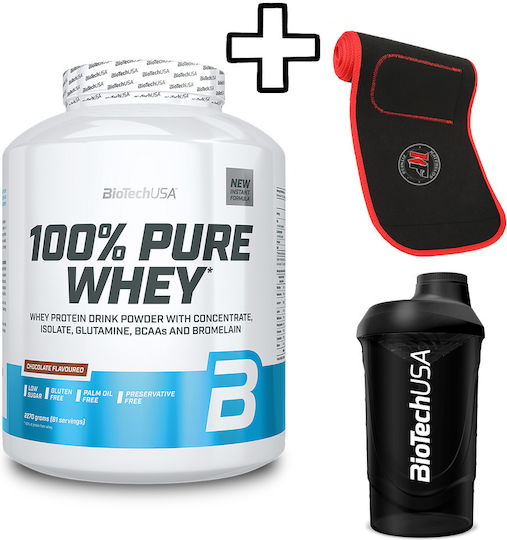 Biotech Usa 100% Pure Whey 2270g Chocolate Peanut Butter & Katerelos Fitness Slimming Sweat Belt 130cm X 26.50cm X 5mm One Size & Biotech Usa Wave Shaker 600ml Black-smoked Custom Bundle