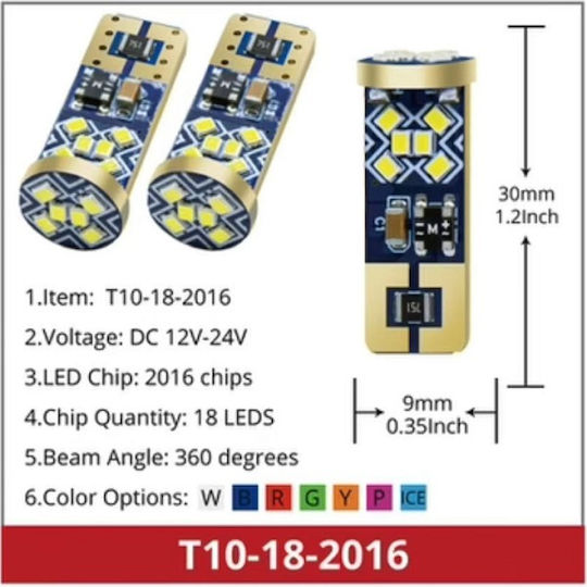 Λάμπα Αυτοκινήτου T10 LED 6000K Ψυχρό Λευκό 12-24V 3.6W