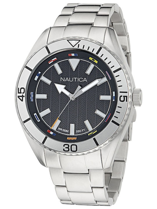 Nautica Ανδρικό Ρολόι Μπαταρίας με Ασημί Μεταλλικό Μπρασελέ
