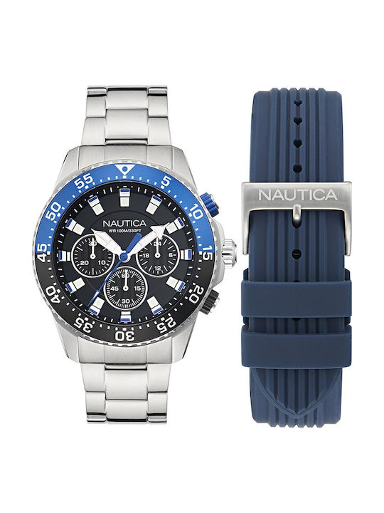 Nautica Ανδρικό Ρολόι 45mm Μπαταρίας με Ασημί Μ...