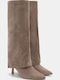 Wildleder Damenstiefel mit hohem Absatz Beige